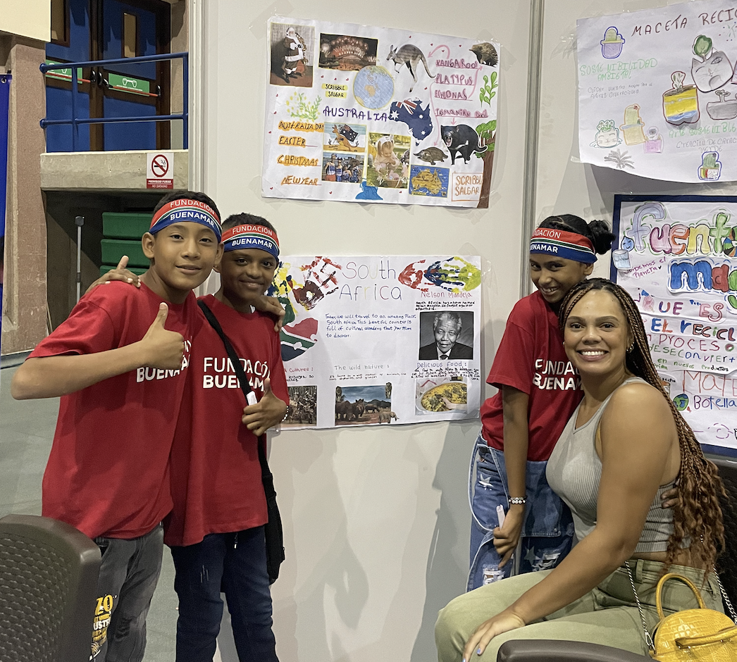 A University volunteer fair, highlighting research of an English speaking country.